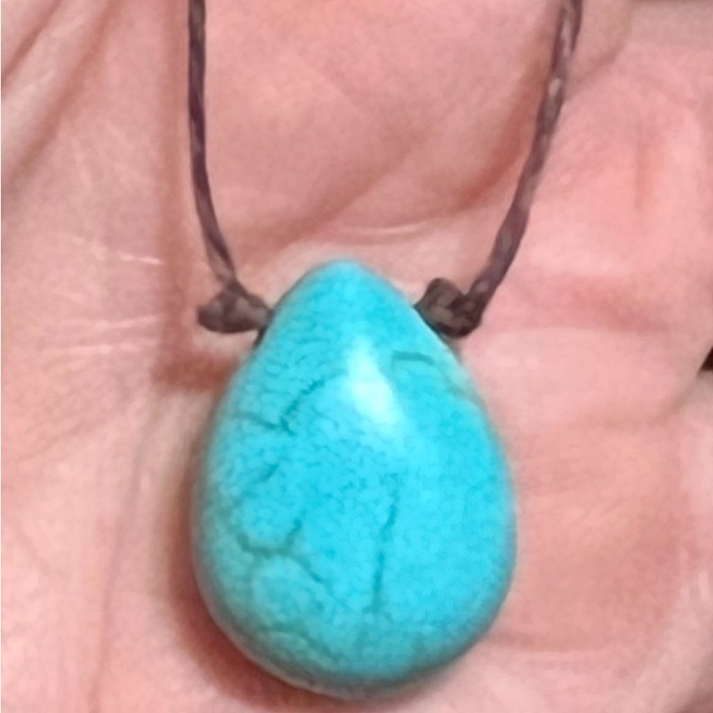 New Beautiful Teardrop Turquoise Pendant & Hemp Choker Minimalist Necklace